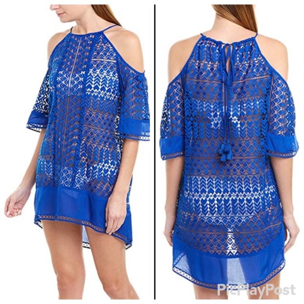 Ramy Brook Royal Blue Cold-Shoulder Mini Dress